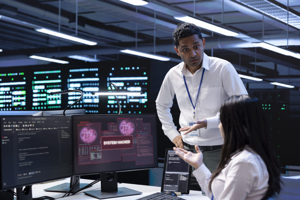 Um hacker fazendo um pentest num data center de uma grande fábrica